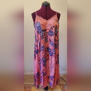 Intimately Free People First Date Pink Floral Lace-Trim Maxi Slip Dress Sz S